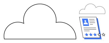 Profil belgesi ve yıldız derecesi ile bağlantılı bulut çizgisi. Bulut servisi, çevrimiçi profil, veri depolama, geri bildirim, değerlendirme, değerlendirmeler, belge paylaşımı için ideal. Basit düz metafor