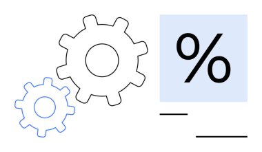 Süreç optimizasyonu, üretkenlik, iş performansı, teknoloji, finansal analiz, mühendislik sistemleri. Yüzde işaretli iki vites görsel olarak performans kavramlarını gösteriyor. İşlem