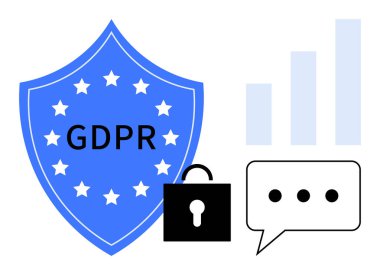 GDPR konsepti. GDPR uyumluluğu veri korumasını ve iletişimde gizlilik sağlar. GDPR aynı zamanda güvenli veri işleme yöntemi. Yasal, siber güvenlik ve veriye dayalı endüstriler için ideal. veri gizliliği