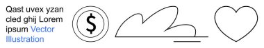 Finansal planlama, çevre bakımı, romantizm, hayırseverlik, tasarruf, sürdürülebilirlik. Asgari çizgi sanatı bir dolar işareti, soyut bulut ve kalp şeklini gösterir. Mali planlama