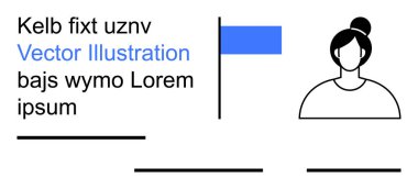 Damgalama, bilgi görüntüleme, web tasarımı, profiller, kullanıcı verileri, kimlik. Mavi bir bayrak, kişi simgesi ve temiz bir düzende düzenlenmiş rastgele bir metin. Markalaşma ve bilgi görüntüleme kavramı