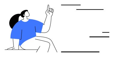 Kavram nesli, yaratıcı düşünme, iletişim, beyin fırtınası, modern tasarım, minimalizm. Minimalist bir tasarımla parmağını kaldıran bir kadın. Üretim ve iletişim kavramı