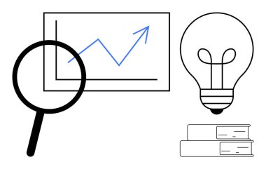 İş analizi konsepti. İş aletleri, büyüteç, grafik ve ampul stratejilerini ve yeniliklerini destekliyor. Kitaplar araştırma ve analizi destekler. Eğitim ve büyüme stratejileri için ideal