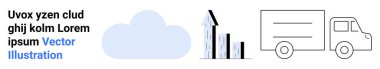Bulut hesaplama, lojistik planlama, veri analizi, iş büyümesi, ulaşım, dijital depolama. Bulut ikonu, bar çizelgesi ve kamyon taslağı. Bulut hesaplama ve lojistik planlama kavramı