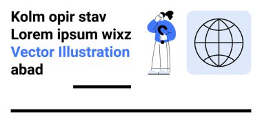 Problem çözme, küresel iletişim, eğitim, çevrimiçi öğrenme, eleştirel düşünme, farkındalık. Küresel bir ikonun yanında soru işareti tutan kişi. Sorun çözme ve küresel iletişim kavramı