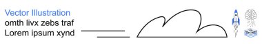Cloud computing, data storage, innovation, modern technology, business scalability, process optimization. A stylized cloud with icons of a rocket, gear and documents. Cloud computing and data