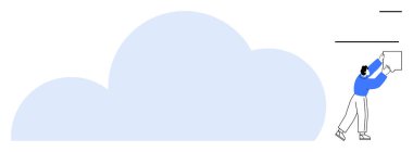 Cloud storage concept. individual handling digital content with a cloud icon data storage. Cloud storage enhances modern computing, data sharing, and collaborative tools. Useful for technology