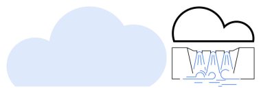 Cloud computing, data storage, digital infrastructure, cloud services, tech innovation, internet. Abstract cloud shape with data flow lines. Cloud computing and data storage concept
