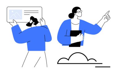 Takım çalışması, eğitim, sunum, işbirliği, beyin fırtınası, iletişim. Belgeler ve jestlerle uğraşan iki profesyonel. Takım çalışması ve eğitim kavramı