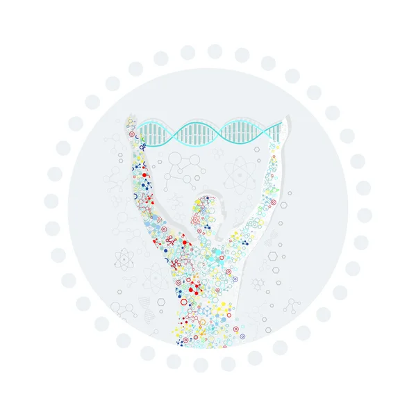 Forma al Hombre con ADN Humano. Concepto Científico — Archivo Imágenes Vectoriales
