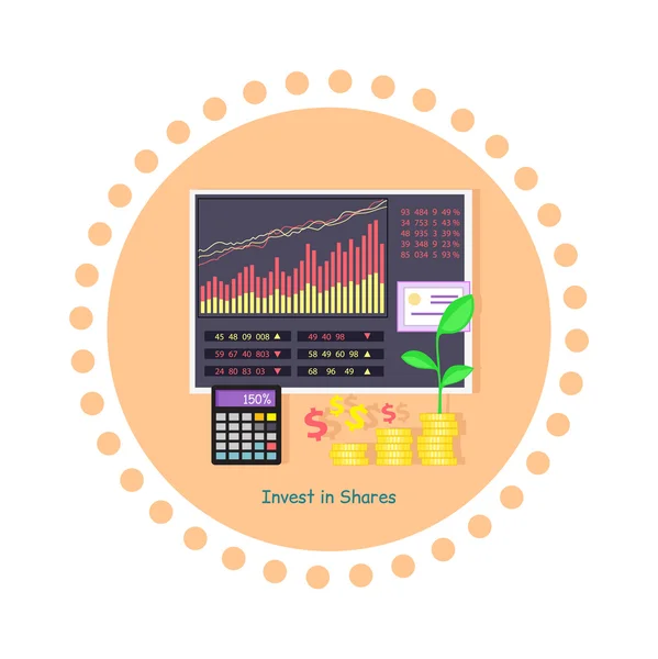 Invest in Shares Concept Icon Flat Design — 스톡 벡터