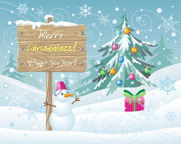 Signo de madera Feliz Navidad y Feliz Año Nuevo — Archivo Imágenes Vectoriales