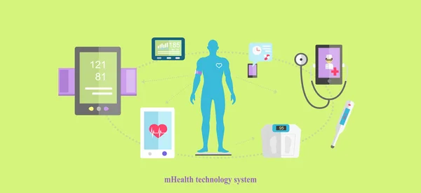 Mhealth Technologies System Icon Flat Aislado — Vector de stock