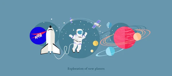 Exploration New Planets Icon Flat Isolated — ストックベクタ