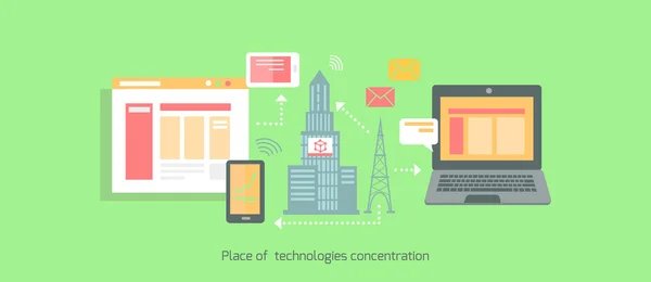 Icono Plano Lugar de Concentración de Tecnologías — Archivo Imágenes Vectoriales