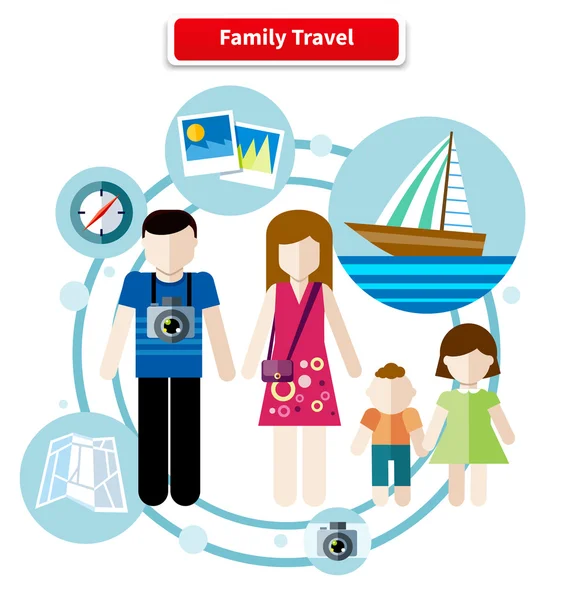 Feliz viaje en familia — Vector de stock