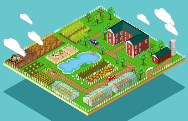 Isometrische 3d pictogram Flat Farm landbouw — Stockvector