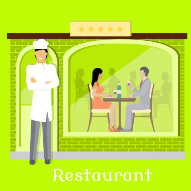 Urban Restaurant Facade with Customers