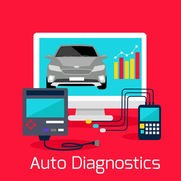Auto Diagnostics Monitor Flat Concept — Stock Vector