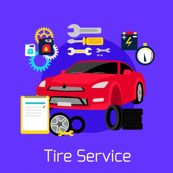 Tire Service Automobile Flat Concept — Vetor de Stock
