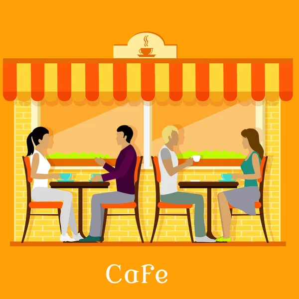 Facade Urban Cafe with Customers — Stok Vektör