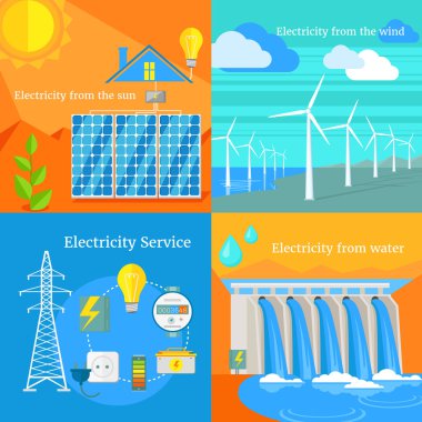 Solar and Hydro Electricity Windy clipart