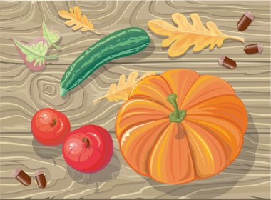 Set of Autumn Fetuses Squash, Apples, Acorns