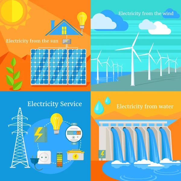 Solar and Hydro Electricity Windy — Stockvector