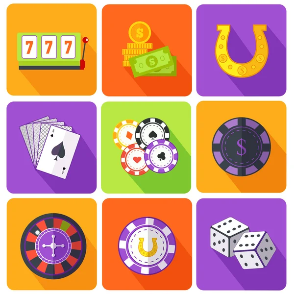 Conjunto de iconos Juegos de Azar Estilo Plano — Vector de stock