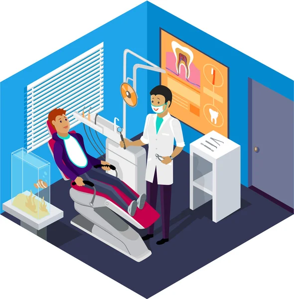 Oficina de dentista isométrica durante la recepción Paciente — Archivo Imágenes Vectoriales