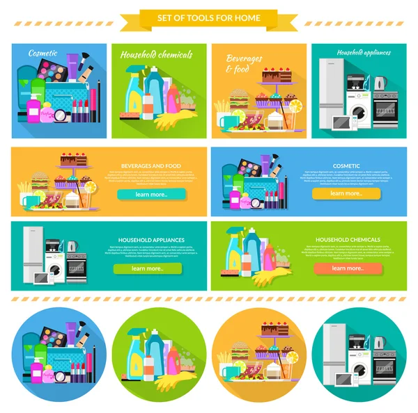 Domicílios e bebidas Alimentos Cosméticos —  Vetores de Stock