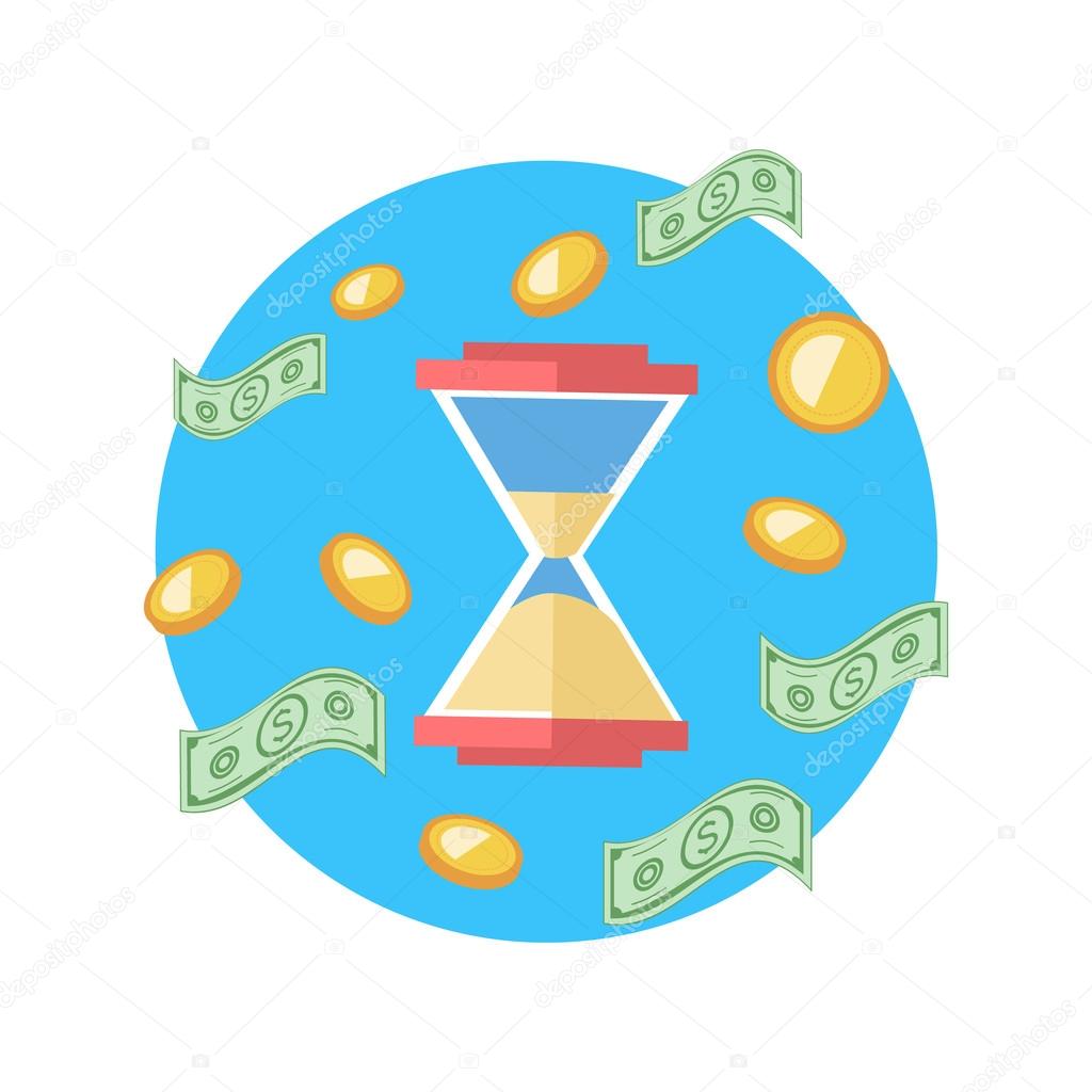 Time is Money Concept. Hourglass Coins