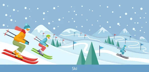 Sciare Winter Landscape Design — Vettoriale Stock