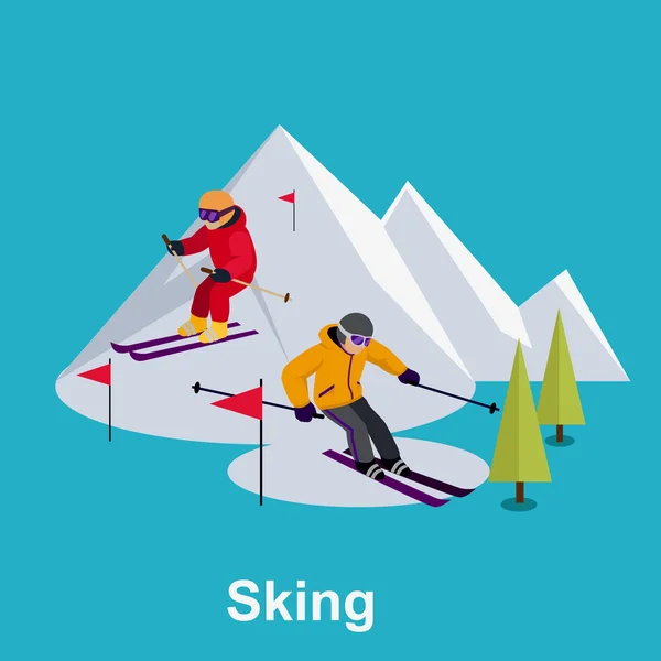 People Skiing Flat Style Design — Stockový vektor