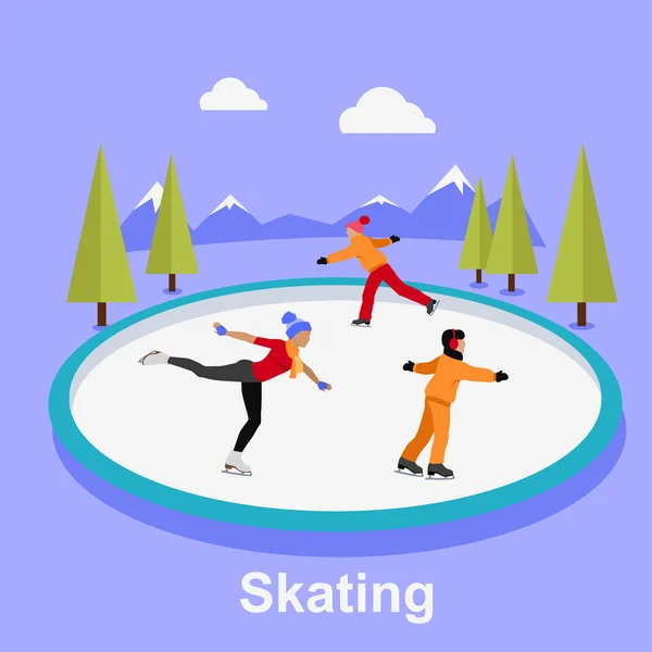 People Skating Flat Style Design — Stock Vector