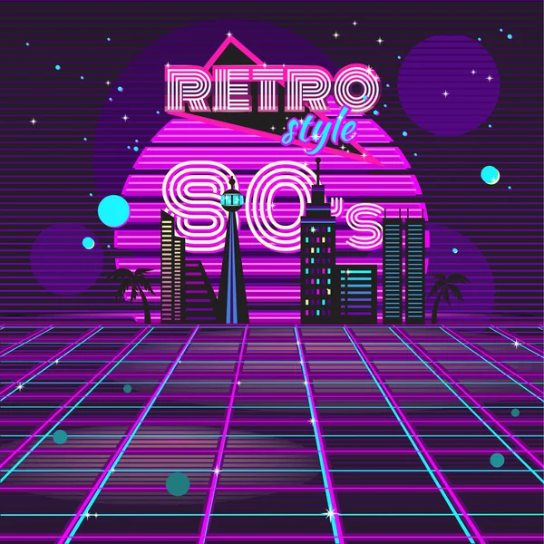 Retro style 80s disco design neon — Διανυσματικό Αρχείο