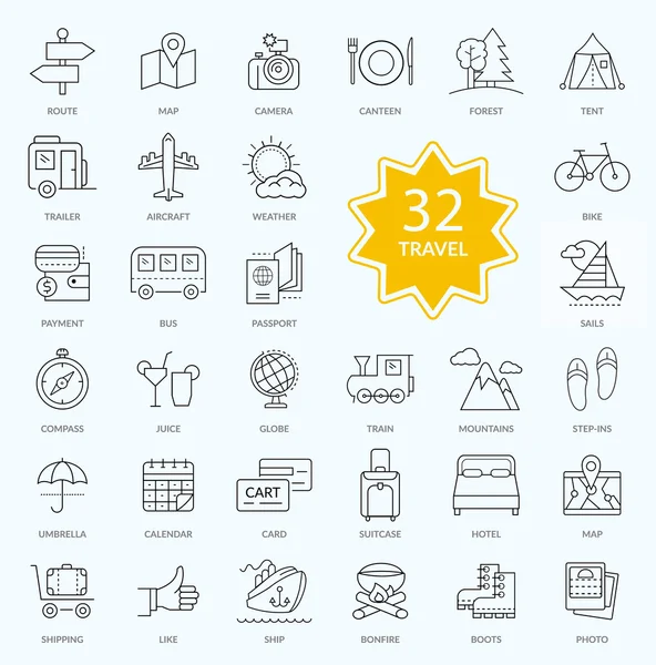 Set of Travel Icon Linear Design — Stockový vektor