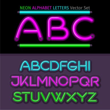 Neon Alphabet Font Style Flat Design