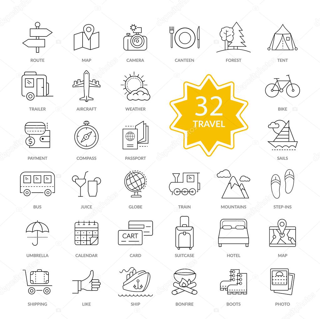 Set of Travel Items Icons
