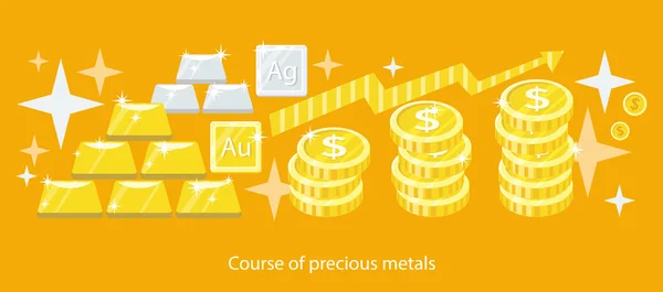 Course of Precious Metals Flat Design — Stock Vector