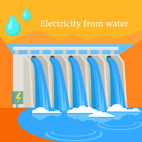 Electricity From Water Design Flat — Stock Vector