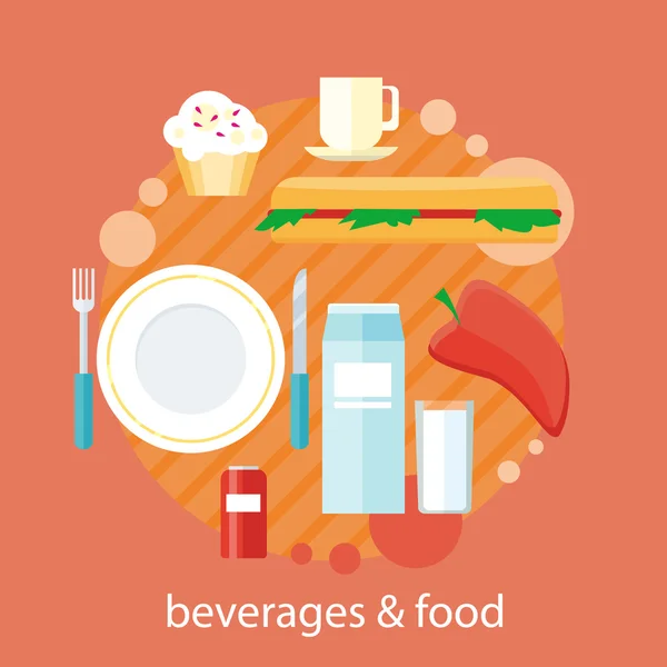 Bebidas y diseño de alimentos plana — Archivo Imágenes Vectoriales
