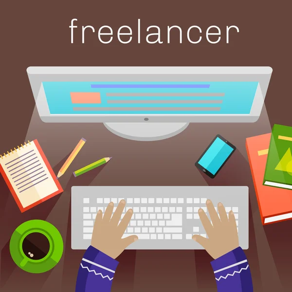 Freelancer, Copywriter, Jornalista em Computador — Vetor de Stock