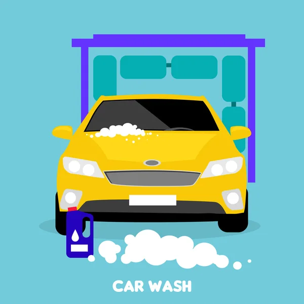 Car Wash Flat Concept Icon — Stock Vector