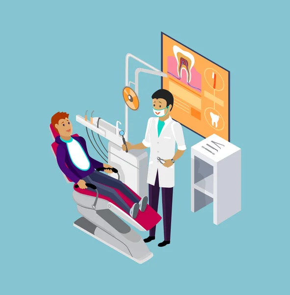 Isometrisk tandläkare kontor under mottagning patienten — Stock vektor