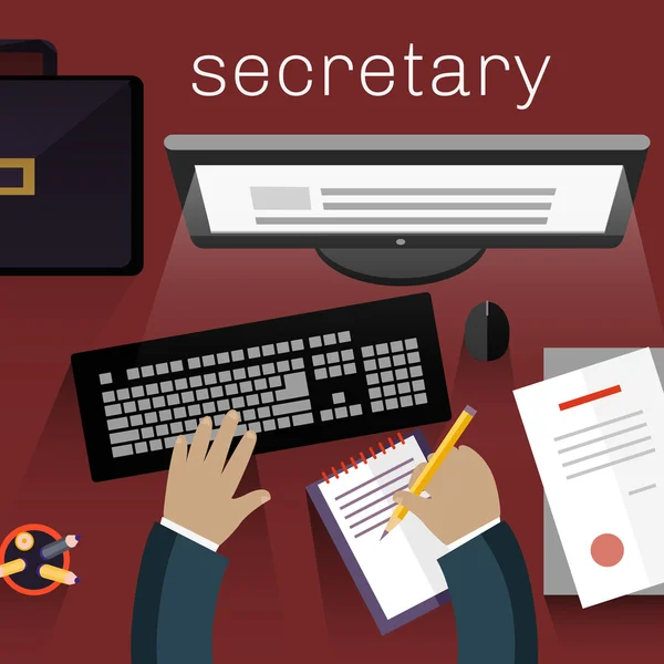 Workspace Secretary Design Flat — Wektor stockowy