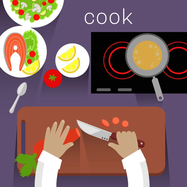 Spazio di lavoro Cook Design Concetto piatto — Vettoriale Stock