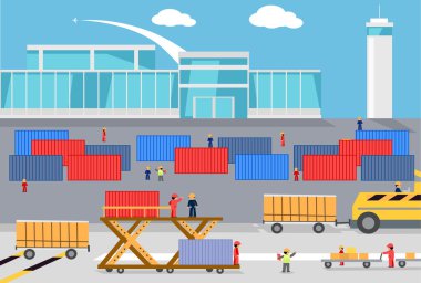 Loading Freight Containers in a Cargo Plane clipart
