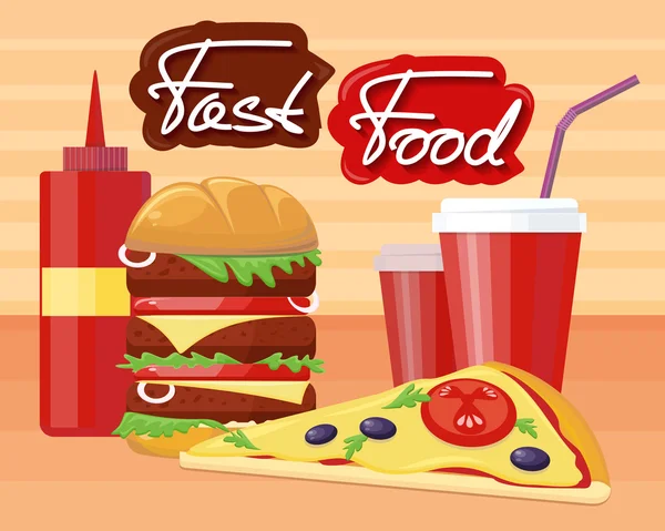 Fast Food Pizza Burger Design Flat — 图库矢量图片