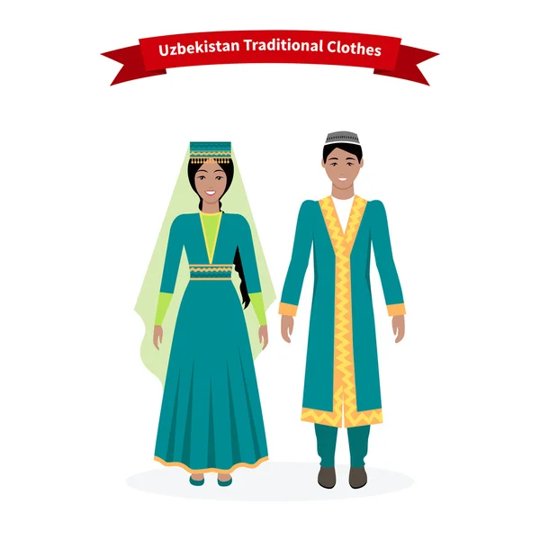 Uzbekistan traditionella kläder människor — Stock vektor